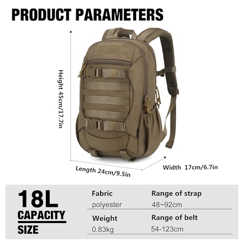 Mardingtop Small Tactical Molle Backpack for Men, 18L EDC Motorcycle Backpack,Hiking Daypack - color: Khaki