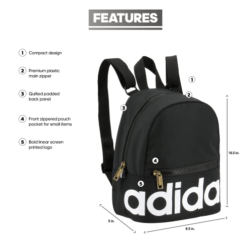 adidas Linear Mini Backpack for Women – Casual Small Purse Bag - color: Black/White/Gold