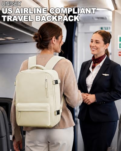 VECAVE 18x14x8 TSA-Approved Personal Item Backpack – Under Seat Carry-On Travel Bag for Women, Fits 15.6" Laptop, with Water Bottle & Shoe Pouch, Airline Travel Backpack Flight approved Beige - color: H5-beige, size: Large