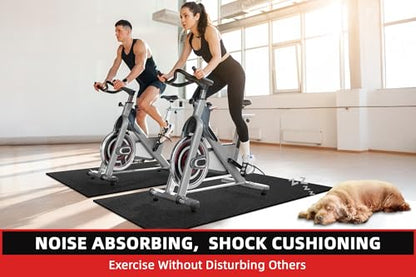 Treadmill Mat, 7'x3'/6'x3'/6'x2.5'/5.6'x2'/4'x2', 6mm Thick Exercise Equipment Gym Mat for Hardwood FloorCarpet, Compatible with Peloton Bike, Indoor Spin Bike, Elliptical - color: 72"x36"x6mm-black