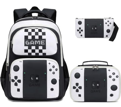 JIANYA School Backpack for Boys and Girls Elementary Children's School Bag Kids Backpack with Lunch Box - color: Gamer/ White
