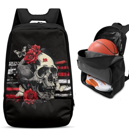 Basketball Backpack With Separate Ball Compartment And Shoes Fit Basketball Volleyball Football - color: Rose Skeleton