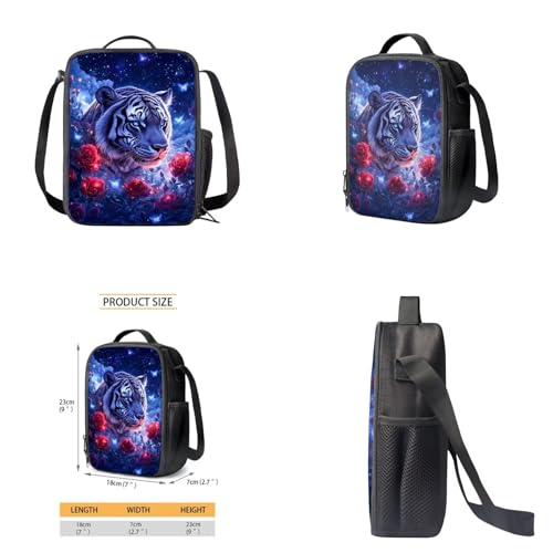 Aesthetic Tiger Backpack for Kids Girls Backpack with Lunch Box Water Bottle Holder and Soft Pencil Case 4PCS Set Lightweight Bookbag with Front Pocket for School 17 inch Sturdy School Bag - color: Aesthetic Tiger-1