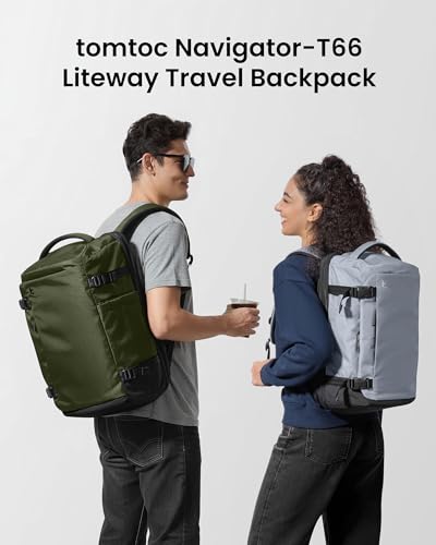 tomtoc Travel Backpack 40L, TSA Friendly Flight Approved Carry-on Luggage Hand Water-resistant Lightweight Business Rucksack, Durable Large Weekender Bag Daypack Fits 17.3 Inch Laptop - color: Green-ripstop, size: 40L
