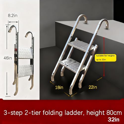 2-Level Heavy-Duty Aluminum Step Ladder, Portable Climbing Ladder with Non-Slip Treads for Truck Loading Unloading Home Repairs