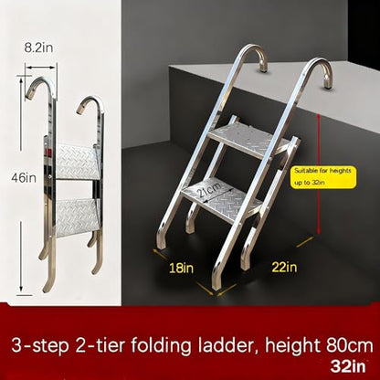2-Level Heavy-Duty Aluminum Step Ladder, Portable Climbing Ladder with Non-Slip Treads for Truck Loading Unloading Home Repairs