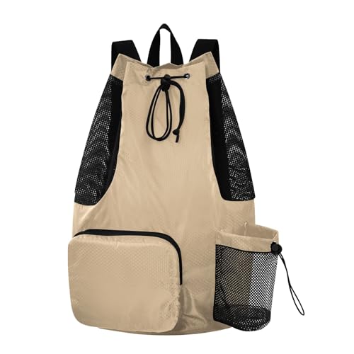ODAWA Tan Mesh Drawstring Bag Gym Bag Backpack for Women 12.6" x 8.2" x 18.5" - color: Tan