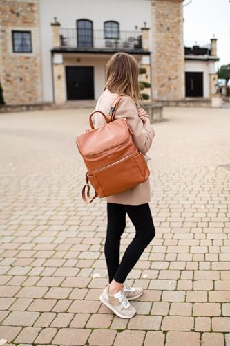 Leather Diaper Bag Backpack for Boy Girl Twins, Toddler Diaper Bag with Multiple Pockets, Cooler Compartment - color: Zeal Brown