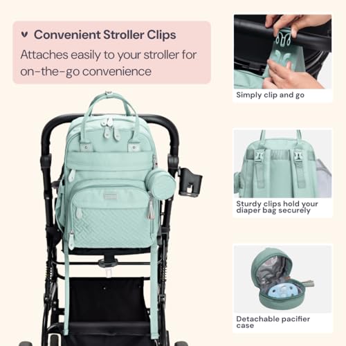 BabbleRoo Diaper Bag Backpack - Baby Essentials Travel Bag - Multi Function Water Resistant Diaper Bag, Travel Essentials Baby Bag with Changing Pad, Stroller Straps & Pacifier Case – Sage Green - color: Sage Green, size: Large