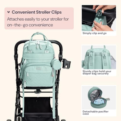 BabbleRoo Diaper Bag Backpack - Baby Essentials Travel Bag - Multi Function Water Resistant Diaper Bag, Travel Essentials Baby Bag with Changing Pad, Stroller Straps & Pacifier Case – Sage Green - color: Sage Green, size: Large