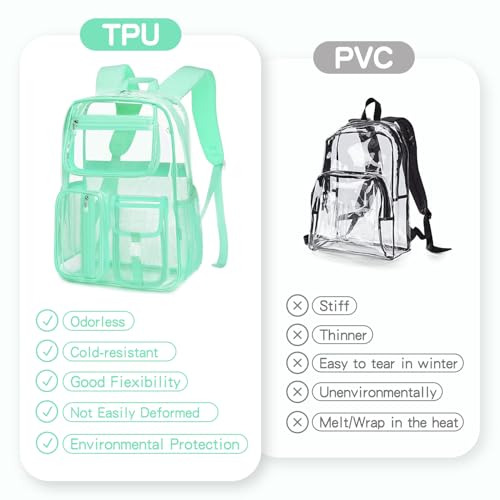 Cusangel Heavy Duty Clear Backpack,16.5 x12 x5inch TPU Large Capacity See Through Backpack for Sport Events,Travel (Green) - color: Green