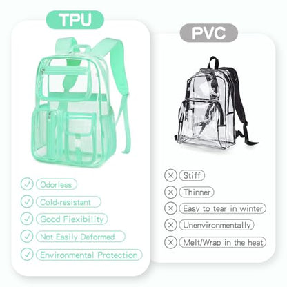 Cusangel Heavy Duty Clear Backpack,16.5 x12 x5inch TPU Large Capacity See Through Backpack for Sport Events,Travel (Green) - color: Green