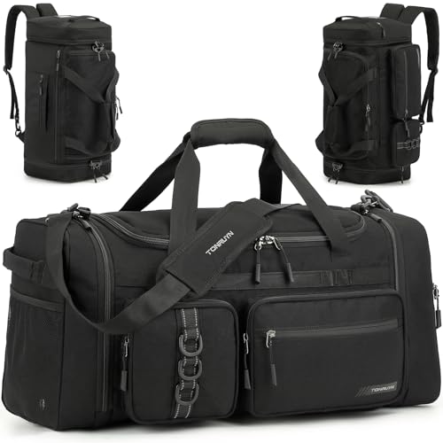3 in 1 Gym & Sports Duffle Bag for Men, 50L Travel Duffel bag Backpack with Shoe Compartment & Wet Pocket, Medium Weekender Duffle Bag for Traveling Fitness Workout Overnight Camping, Black - color: Black