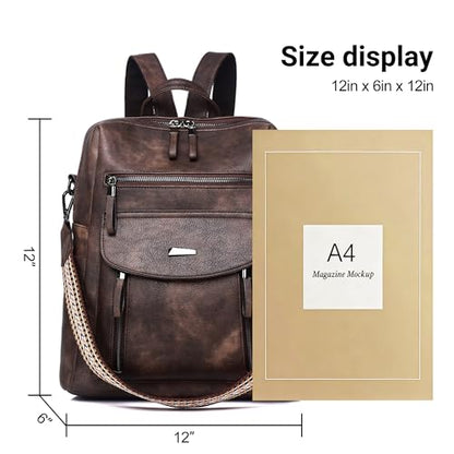 WYFJNX PU Leather Womens Backpack Purse Ladies Backpack Handbag Fashion Shoulder Bag Small Travel Bag Brown - color: Dark Brown