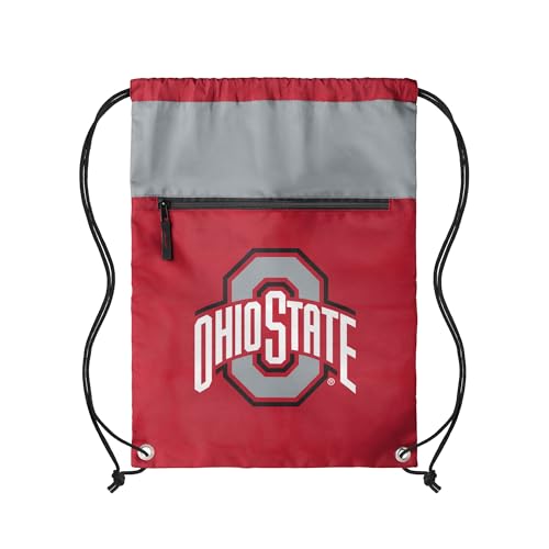 FOCO NCAA Officially Licensed Unisex Team Color Collage Primary Logo Wordmark Drawstring Backpack With Zippered Pocket - Ohio State Buckeyes - color: Ohio State Buckeyes