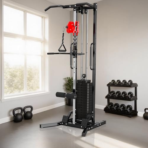 Cable Crossover Power Rack with 70kg Weight Stack,Single Arm Fly,High Low Pull Multi-Functional Home Gym