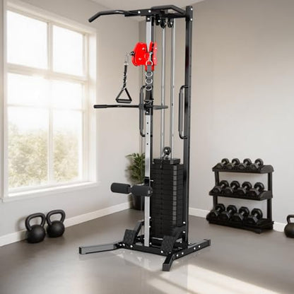 Cable Crossover Power Rack with 70kg Weight Stack,Single Arm Fly,High Low Pull Multi-Functional Home Gym