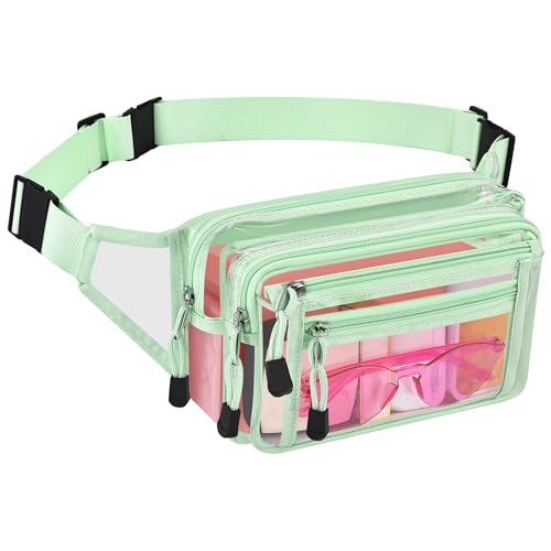 Clear Bag Stadium Approved Clear Fanny Pack for Women for Work,Multi-purpose Waist Bag for Travel & Sporting Event - color: Avocado-Green, style: 1-pack-pvc
