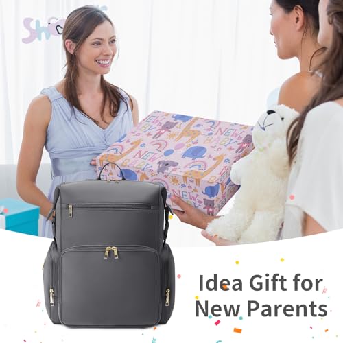 CEI-CEI Neoprene Diaper Bag Backpack Large Newborn Baby Maternity Bags Waterproof Travel Backpack for Mom Dad with Insulated Pockets,Changing Pad - color: Grey