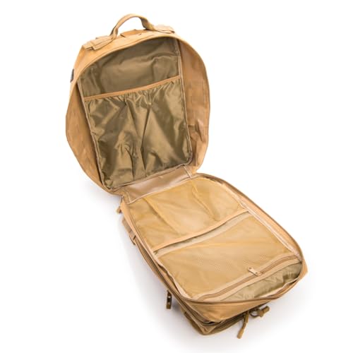 Large Laser-cut MOLLE Backpack with Pistol Retention System, Tan, Modular and Lightweight Design for EDC, Range, or Tactical Use - color: Tan