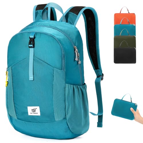 SKYSPER Small Hiking Backpack for Men Women 20L RFID Packable Daypack Ultralight Foldable Back Pack Lightweight Collapsible Travel Day Pack - color: Cyan