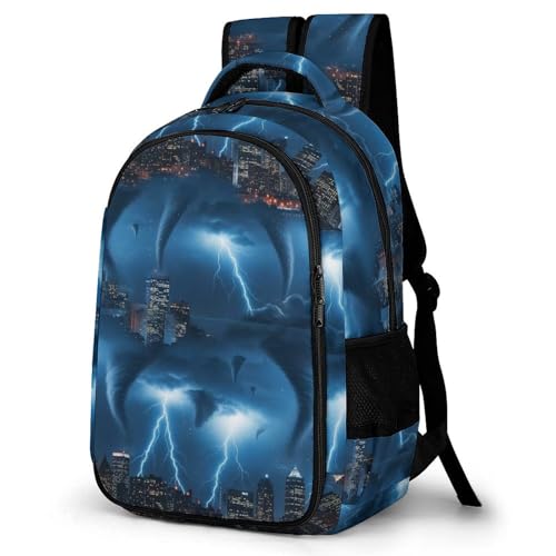 Water Resistant Travel Daypack Chicago City Tornado Storm Weather Pattern, Lightweight Laptop Backpack with Water Bottle Pockets for Men Women College Work - color: Pattern (261)