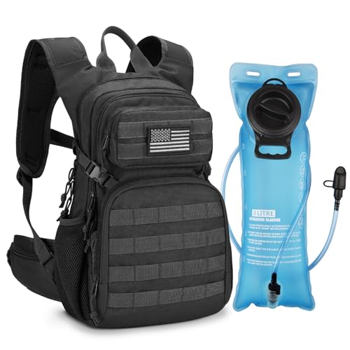 CVLIFE Hydration Backpack with 3L TPU Tactical Water Bladder, 22L Hiking Backpack for Men Women, Heavy Duty Molle Water Backpack with Multiple Compartments for Cycling Running Hunting Camping - color: Black