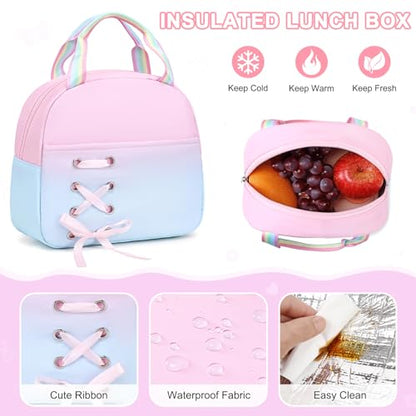 Scothen Backpacks for Girls, Girls Backpack with Lunch Box & Pencil Pouch for Teens Girl Kids Elementary Middle High School College Student Bookbag Daypack Laptop Travel Backpack for Women - color: Pink Blue