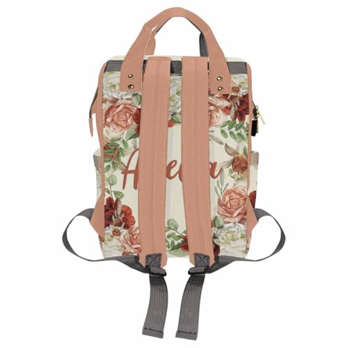 Custom Diaper Bag with Name, Personalized School Bag Flower Print, Monogram Nappy Backpack with Thermal Pockets for Adults Kids, Large Capacity Waterproof Diaper Bag, Travel Gifts - color: Color-12