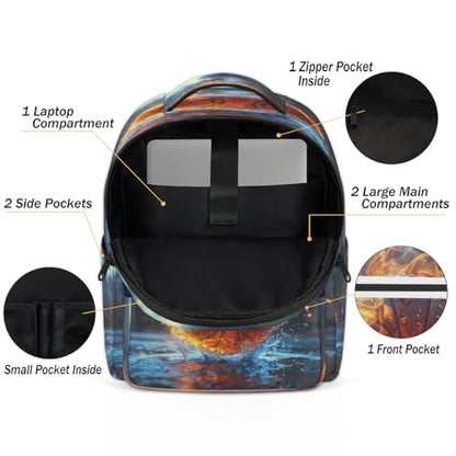 Basketball Travel Laptop Backpack Fits 15.6 Inch Laptops Unisex Lightweight Business Backpack with Adjustable Shoulder Straps for Daily Use Commute Office Travel