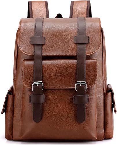 Business Men and Women PU Leather Backpack 15.6inch Laptop Waterproof Backpack Travel Commuter Lightweight schoolbag (Khaki backpack10,Medium) - color: Khaki Backpack10, size: Medium