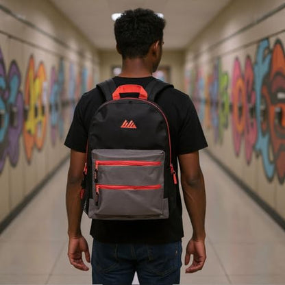 Summit Ridge Colorful Big Backpack for School Kids, Multi Pocket Backpack for Elementary, Middle School Girls, Boys with Padded Straps (Black/Red) - color: Black/Red