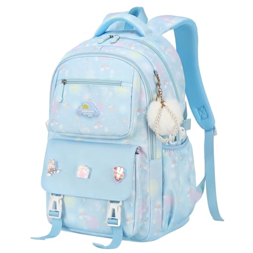 Cute Backpack for Girls,15.6'' School Backpacks for Girls,Waterproof & Large Capacity Kids Backpack Ages 6-12 (Blue)
