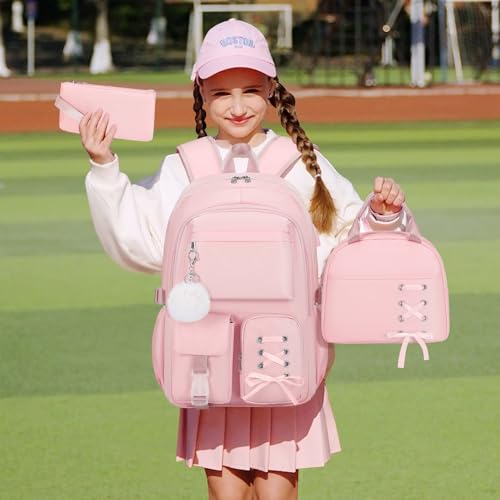 Scothen Backpacks for Girls, Girls Backpack with Lunch Box & Pencil Pouch for Teens Girl Kids Elementary Middle High School College Student Bookbag Daypack Laptop Travel Backpack for Women - color: Pink