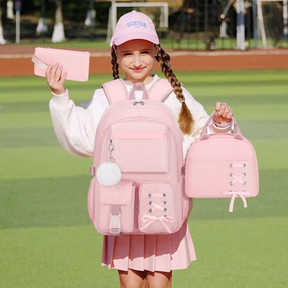 Scothen Backpacks for Girls, Girls Backpack with Lunch Box & Pencil Pouch for Teens Girl Kids Elementary Middle High School College Student Bookbag Daypack Laptop Travel Backpack for Women - color: Pink