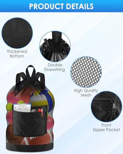BROTOU Soccer Ball Bag with Double Shoulder Strap Large Mesh Sports Equipment Net Bag with Top Handle Heavy Duty Drawstring Bags Team Work for Basketball, Volleyball, Baseball, Swimming Gear - size: 23" X 35"(hold to 6-8 soccer ball)