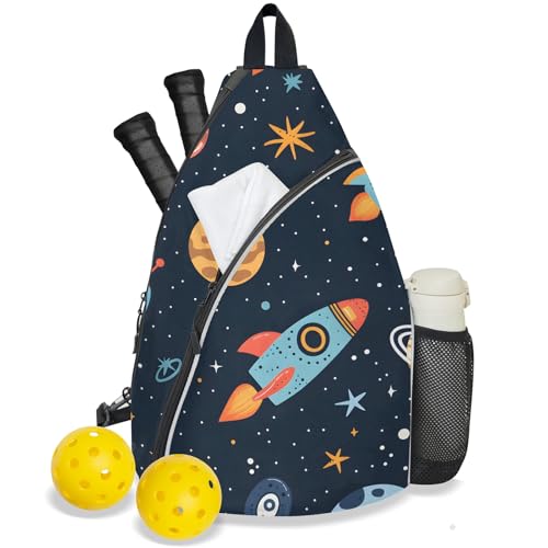 Pickleball Bag for Women Men Adjustable Crossbody Sling Backpack Hold Pickleball Paddle Water Bottle - color: Multicolor 11