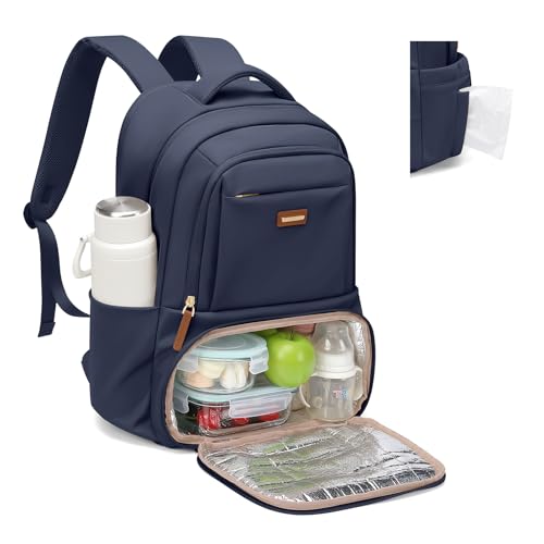GOLF SUPAGS Lunch Backpack 16 Inch Laptop Backpack with Insulated Cooler Lunch Box Food Bag for College Work Camping Picnics (Navy Blue) - color: Navy Blue