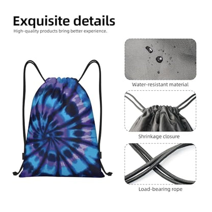 Gianlaima Tie Dye Blue Purple Background Drawstring Bags Backpack Sport Ball Bag Sport Gym Sack Drawstring Bag String Bag Yoga Dance Travel Bag For Men Women - color: Black2