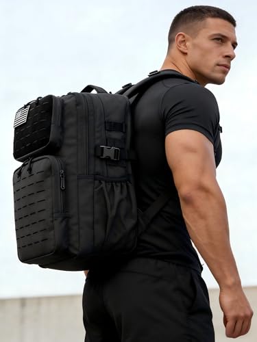 Wotony Military Tactical Backpack for Men Waterproof Daypack 3 Day Assault Pack Laser-Cut MOLLE Webbing Design with Water Bottle Holder Black Small Tactical Assault Bag (Black, 35L) - color: Black, size: 35L