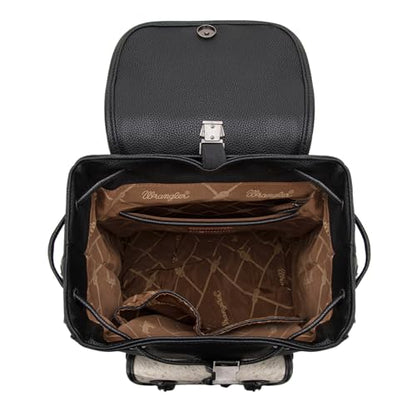 Montana West Wrangler Backpack Purse for Women Hair-on Cowhide Backpacks Western Travel Bags - color: Cowhide Black