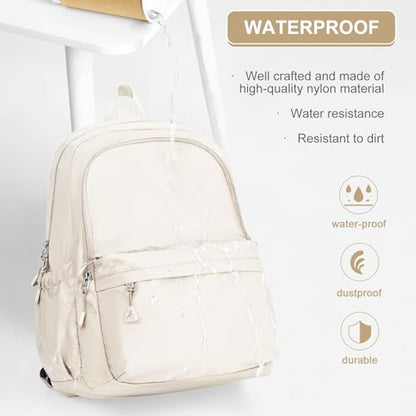 Casual Laptop Backpack for Women Men College Bookbag Waterproof Lightweight School Bag 15.6inch Laptop Daypack Large Capacity School Backpack for Teens Boys Girls (beige) - color: Beige