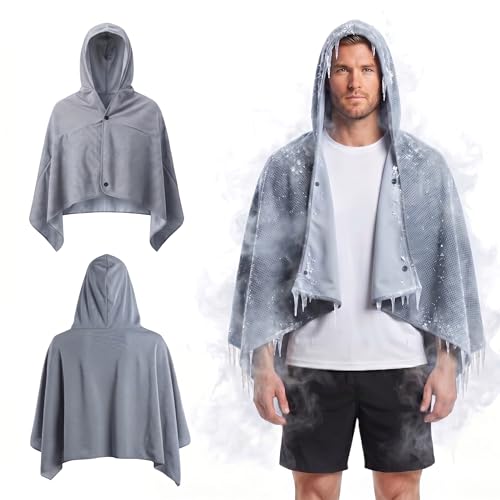 Cooling Hooded Beach Towel Cloak for Men Women - Double Layer PVA Fabric Cool Towel Cape, Instant Cooling Soft Ice Towelfor Beach Yoga Camping (Light Gray) - color: Light Gray