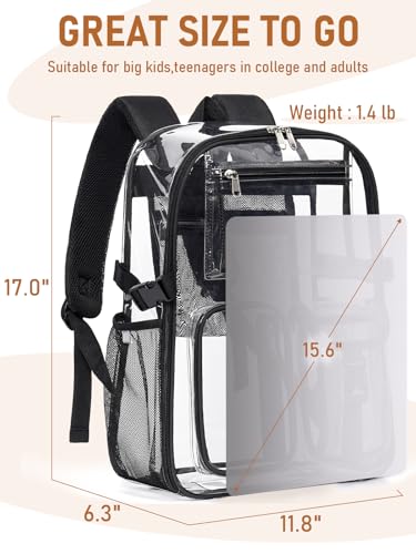 Clear Backpack Heavy Duty for Women Men Boys Girls, Large Clear Bookbag See Through Backpack for School College - color: 13-1#black-3m Reflective Strips