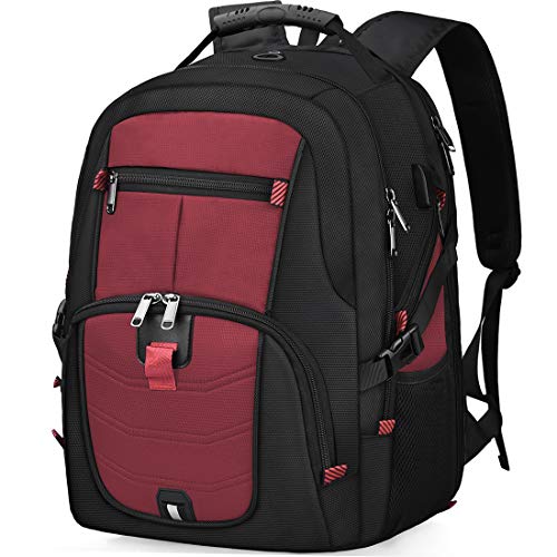 NUBILY Laptop Backpack 17 Inch Waterproof Extra Large TSA Travel Backpack Anti Theft College Business Mens Backpacks with USB Charging Port 17.3 Gaming Computer Backpack for Women Men Red 45 L - color: Red, size: 17.3 inch