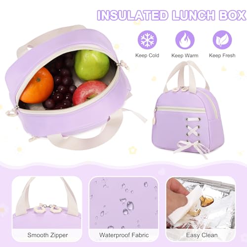 Scothen 3PCS Girls Backpack for School, Kids Backpack for Girls with Lunch Bag Pencil Case, Kids Bookbag Teen Backpacks for Elementary Middle High School (Purple) - color: Purple
