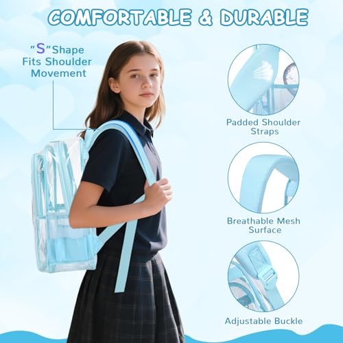 Clear Backpack, Heavy Duty Thick TPU Clear Bookbag, Transparent Bookbag Stadium Events, See Through Large Ergonomic Backpack for School Kids Girls Women Travel Security College Concert, Blue - color: Blue