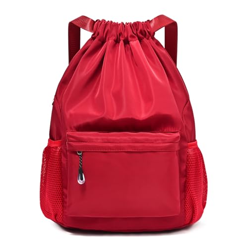 LOKAPEGY Wine Red Drawstring Backpack for Women, Waterproof Drawstring Gym Bag for Men, Cinch Sack for Basketball, Pull String Sport Bag for Soccer. - color: Wine Red