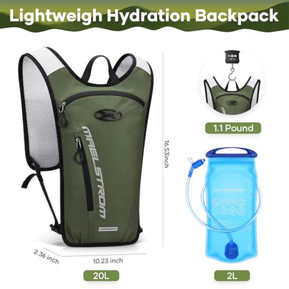 Maelstrom Hydration Backpack, Hiking Backpack with 2L Water Bladder, Running Hydration Vest for Cycling Hiking Rave for Men Women - color: Army Green