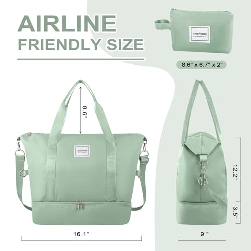 WOOMADA Weekender Bag for Women, Travel Duffel Bags with Shoe Compartment & Wet Pocket, Personal Item Bag for Airlines - color: Light Bean Green
